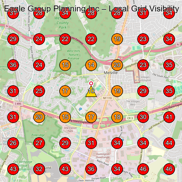 Eagle Group Planning Inc GeoGrid visibility map for Health Insurance Agency in Commack